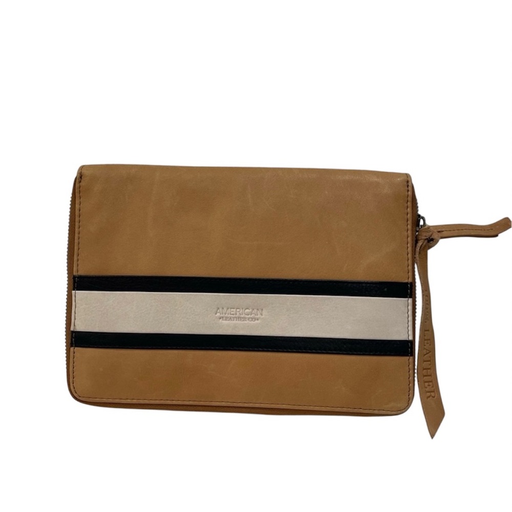 American Leather Co Tan & Black Travel Organizer Smooth Leather, Pressed Logo